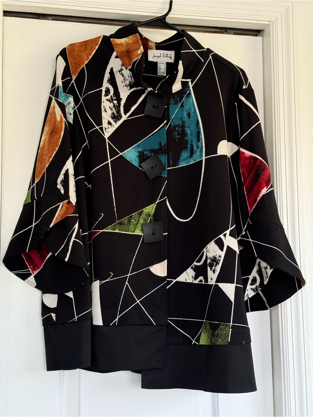 Joseph Ribkoff Black Abstract Multi-Color Boxy Jacket